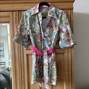 Finley Multicolor Paisley Women's Shirt with Pink Belt